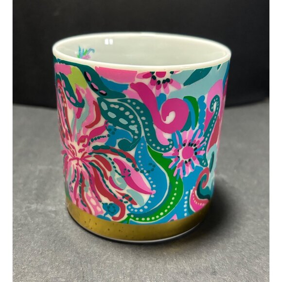 Lilly Pulitzer Happy Hour Ceramic Mug Tone Gold Tone Handle Colorful Floral - Picture 5 of 8